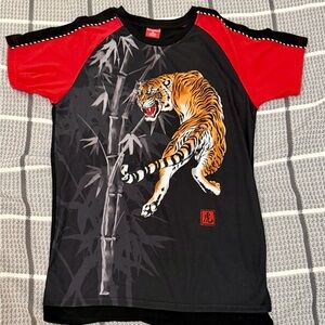 Tiger Graphic T-Shirt with Red Sleeves